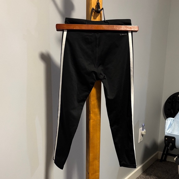 Adidas Kids Black Leggings with Triple White Stripes - Picture 2 of 3